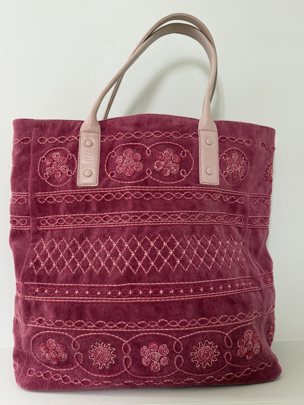 IPA NIMA Embroidered Pink Velvet Tote Bag Travel Romantic Boho Chic Soft Girl